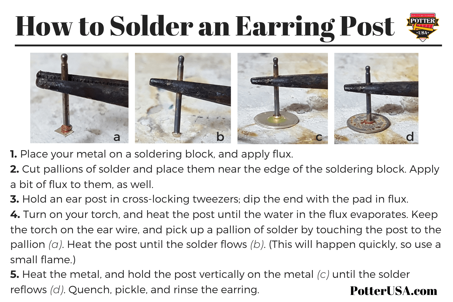 Potter USA Fine Tools. September 2020 Box How to Solder an Earring Post